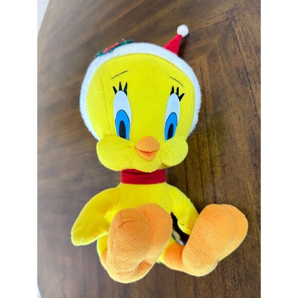 Vintage Christmas Looney Tunes Tweety Bird Santa Hat Plush Stuffed Animal 1990s - Picture 5 of 12